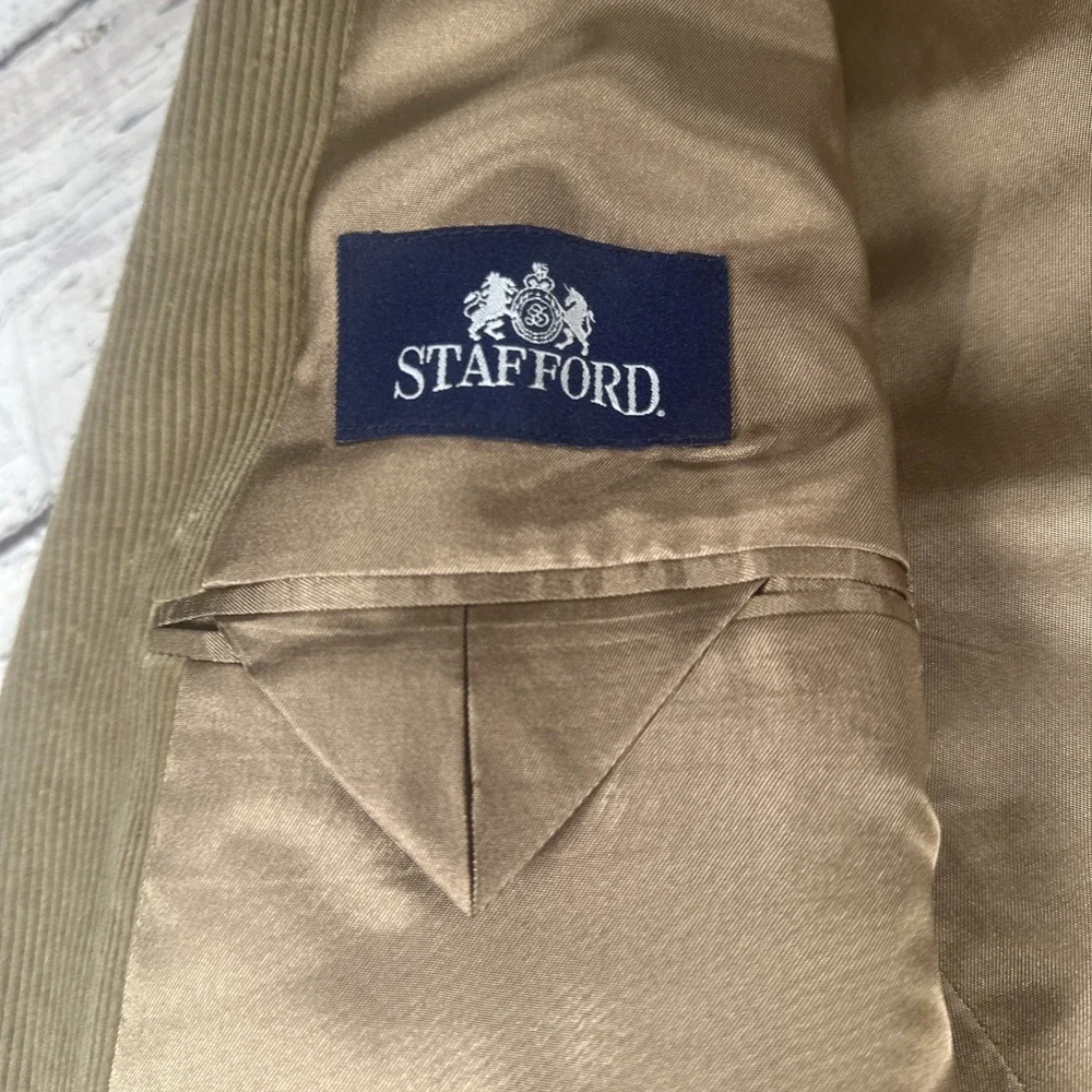 Stanford Tan Corduroy Blazer/Sports Coat 44L Classic Fit 100% Cotton Mens